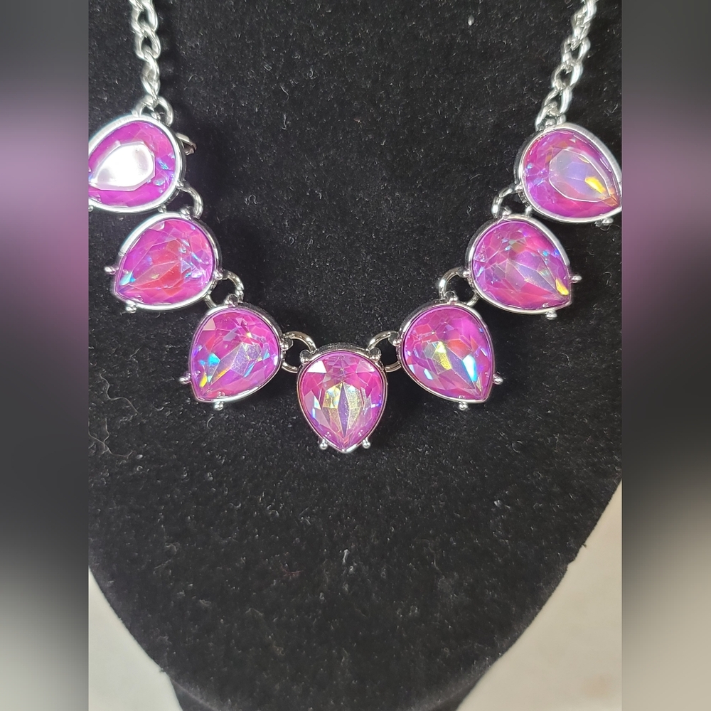 Statement Purple Teardrop Necklace Set - Picture 2 of 3
